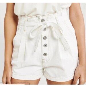 Abercrombie & Fitch Womens Natural Rise Short White Denim Button-Fly Tie Belt 29